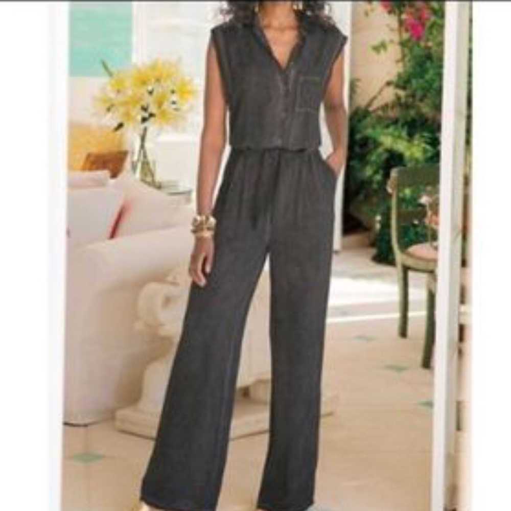 NWT Soft Surroundings Camilla Wide Leg Rayon Jumpsuit Large Tall